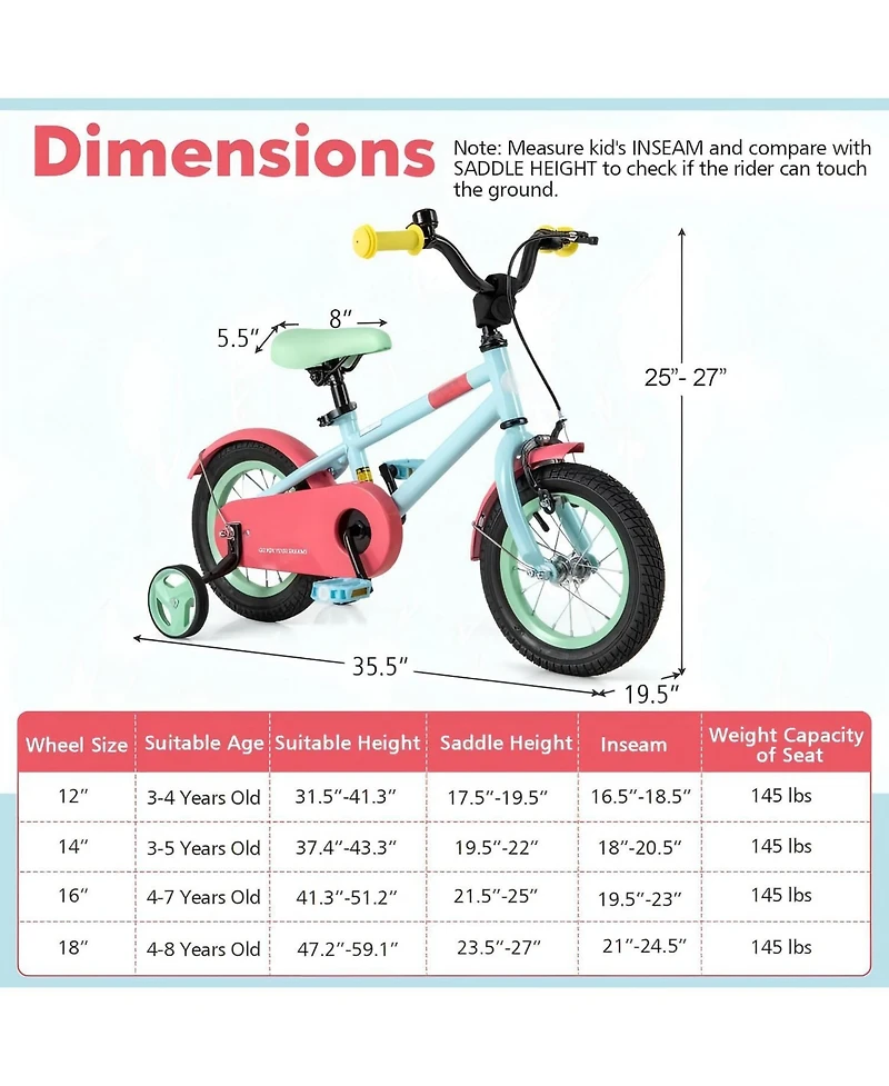 Hongge Kids Bike with Adjustable Handlebar and Saddle
