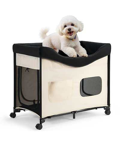 Cozito Xl Elevated Foldable Bunk Pet Bed with Wheels, Side Storage and Carry Bag