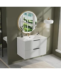 Sillysis 30" Wall Mounted Bathroom Vanity with Ceramic Sink, Fluted Mdf Cabinet & Drawers for Modern Small Bathrooms-Sillysis