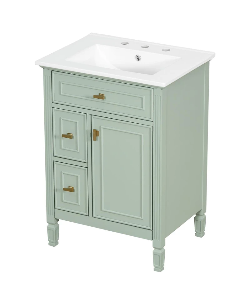 Sillysis Bathroom Vanity with Sink, Freestanding Solid Wood & Mdf Cabinet, Flip Drawer & Adjustable Shelf for Storage