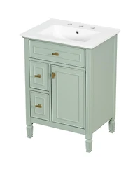 Sillysis Bathroom Vanity with Sink, Freestanding Solid Wood & Mdf Cabinet, Flip Drawer & Adjustable Shelf for Storage
