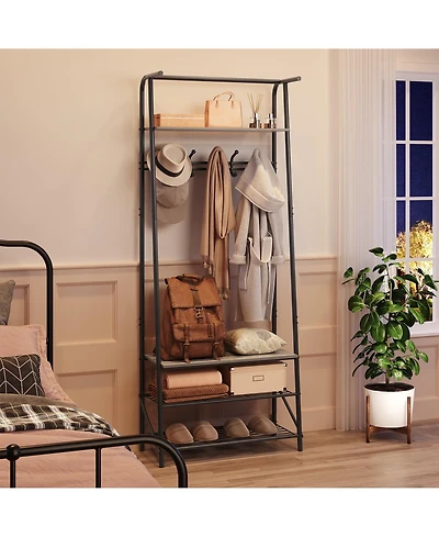 gaomon Hall Tree 4-In-1 Entryway Coat Rack with 5 Hooks and Shoe Storage Bench