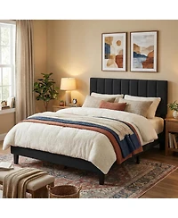 gaomon Bed Frame Full Size with Adjustable Height Vertical Channel Tufted Headboard, Upholstered Platform Bed Frame with Sturdy Wooden Slats Support