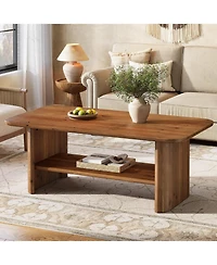Tribesigns 47.24" Solid Wood Coffee Table for Living Room, 2-Tier Farmhouse Rectangle Coffee Table, for Home, Apartment, Office