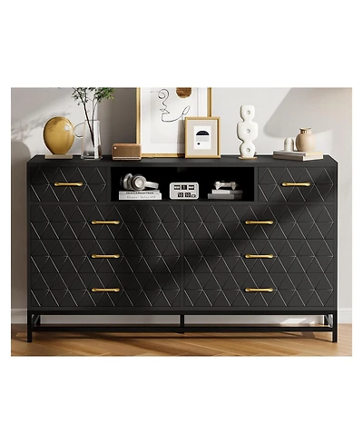 gaomon 8-Drawer Dresser with Led Lights & Charging Station, Modern Accent Chest for Bedroom Living Room Apartment Storage