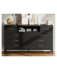 gaomon 8-Drawer Dresser with Led Lights & Charging Station, Modern Accent Chest for Bedroom Living Room Apartment Storage