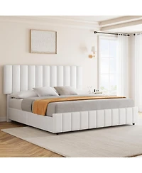 gaomon Linen Upholstered Platform Bed Frame with 4 Storage Drawers, Adjustable Headboard, Wooden Slats Support, No Box Spring Needed.