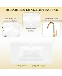 Sillysis 35.6" Rectangular Ceramic Bathroom Sink, Modern Vessel Basin with Overflow for Vanity Countertop