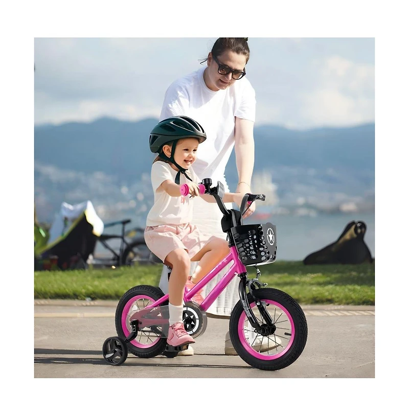 Hongge 12 Inch Kids Bike Adjustable Bicycle with Front Basket for Children Aged 3-4 Years Old