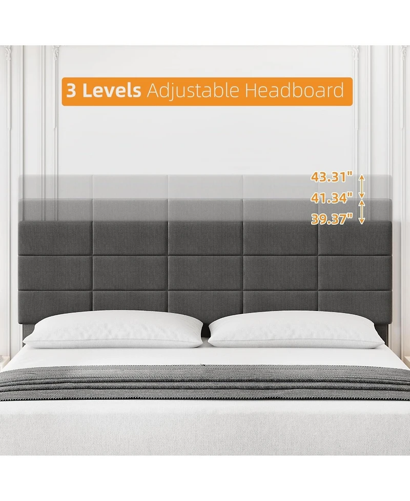 Gaomon King Size Upholstered Bed Frame with Linen Headboard, 12-Panel Padded Design, Wood Slats Support, No Noise, Modern Low Profile for Bedroom