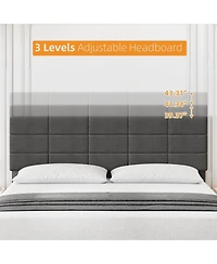 Gaomon King Size Upholstered Bed Frame with Linen Headboard, 12-Panel Padded Design, Wood Slats Support, No Noise, Modern Low Profile for Bedroom