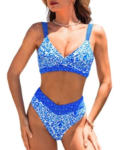 Cupshe Womens Indigo Tile Ornate Bikini Set