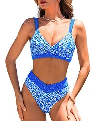 Cupshe Womens Indigo Tile Ornate Bikini Set