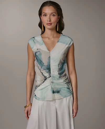 Donna Karan New York Women's Printed V-Neck Top