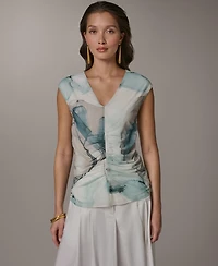 Donna Karan New York Women's Printed V-Neck Top