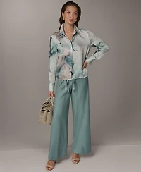 Donna Karan New York Women's Long-Sleeve Collared Neck Shirt