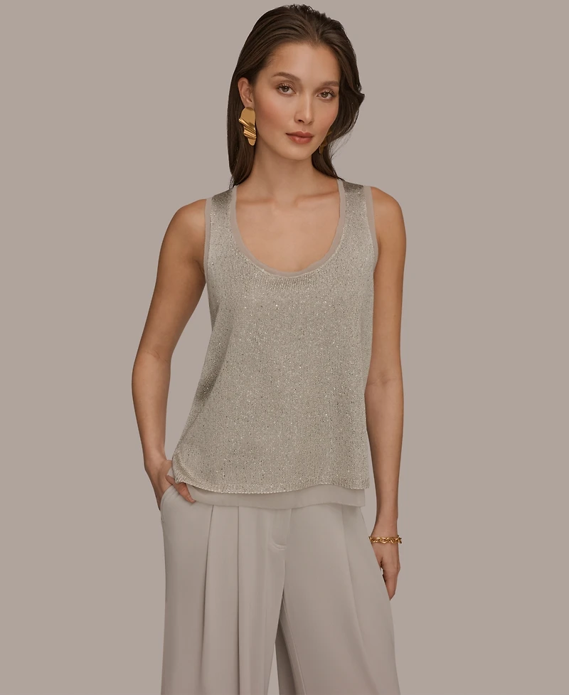 Donna Karan New York Women's Sequin Scoop Neck Sweater