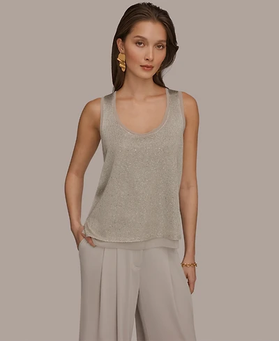 Donna Karan New York Women's Sequin Scoop Neck Sweater