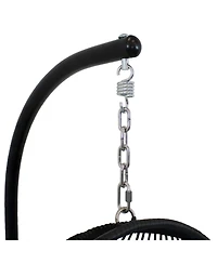 Outdoor Resin Wicker Patio Julia Hanging Basket Egg Chair Swing with Cushions, Headrest, and Steel Stand Set - 3pc