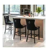 Set of 2 Velvet Counter Height Stools, 26.3" Button Tufted Upholstered Kitchen Island Chairs with Back -The Pop Home