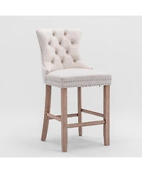 Set of 2 Velvet Counter Height Stools, 26.3" Button Tufted Upholstered Kitchen Island Chairs with Back -The Pop Home