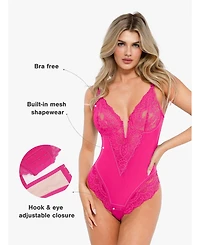 Popilush Women's Shapewear Lace Deep V-Neck Sculpting Thong Bodysuit