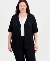 Kasper Plus Short-Sleeve Scalloped-Hem Cardigan