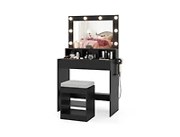 Slickblue Vanity Table Set with Lighted Mirror and Cushion Stool-Black
