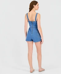 Tinseltown Juniors' Sleeveless Drawstring-Waist Denim Romper