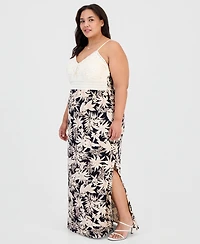 Planet Heart Trendy Plus Lace-Bodice Printed-Skirt Maxi Dress