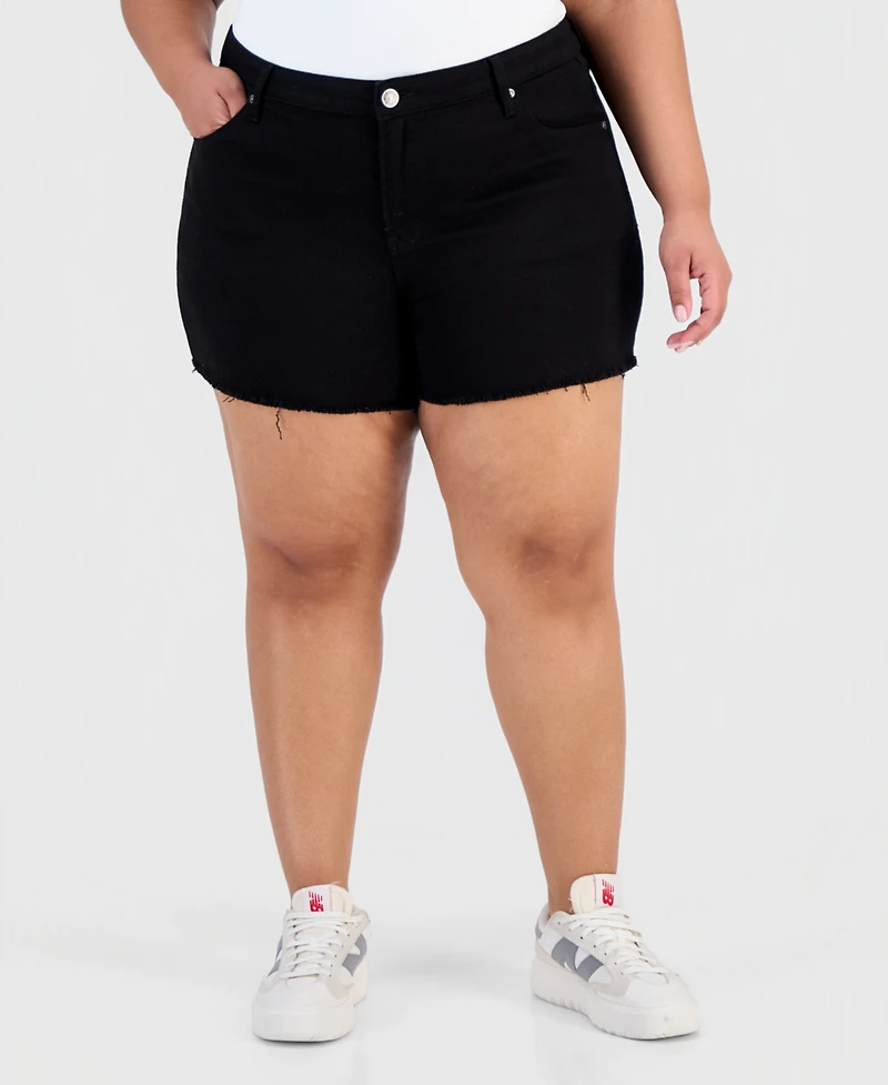 Madden Girl Trendy Plus Frayed A-Line Denim Shorts