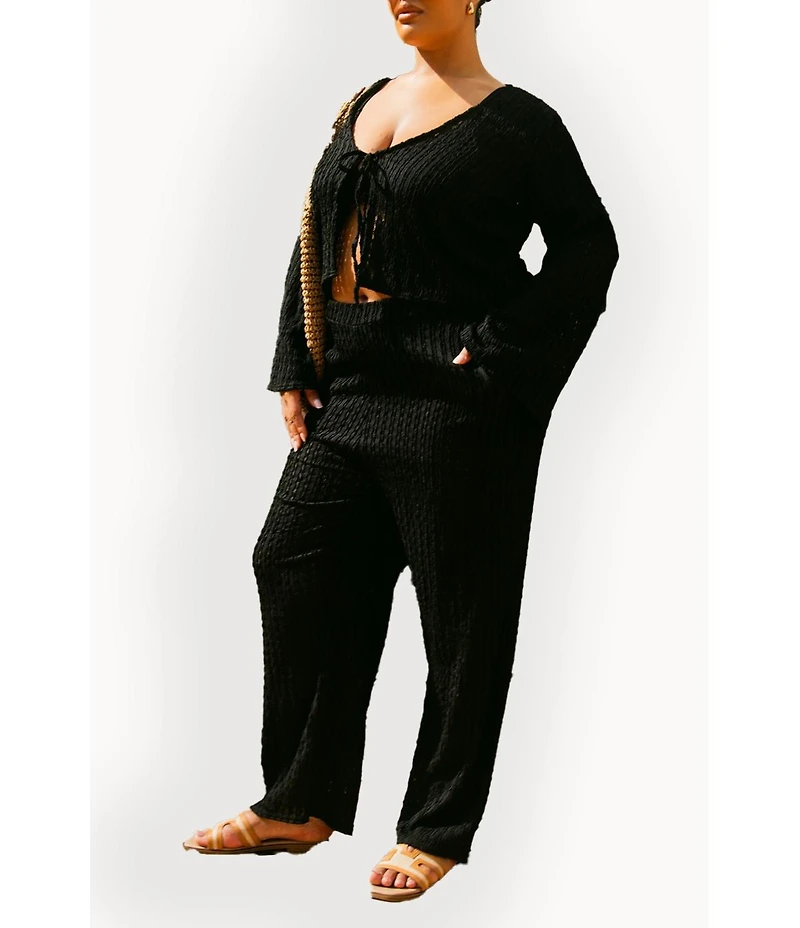 Fashion-szn Curve Women's Curve Crochet Tie Front Resort Top