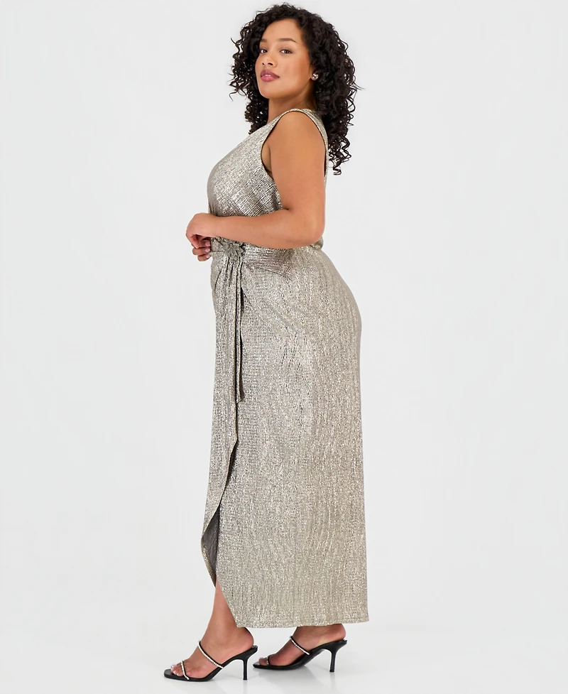 Connected Plus Sleeveless Surplice Flower-Detail Dress