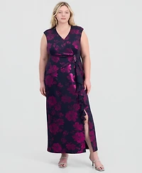 Connected Plus Ruffled Brooch-Embellished Dress