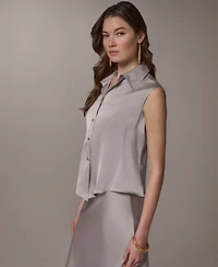 Donna Karan New York Petite Sleeveless Collared Neck Shirt