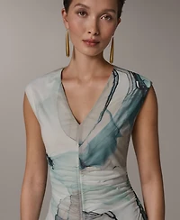 Donna Karan New York Petite Printed V-Neck Midi Dress