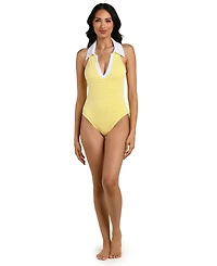 La Blanca Women's Prep & Paddle Collared V-Neck One-Piece Swimsuit