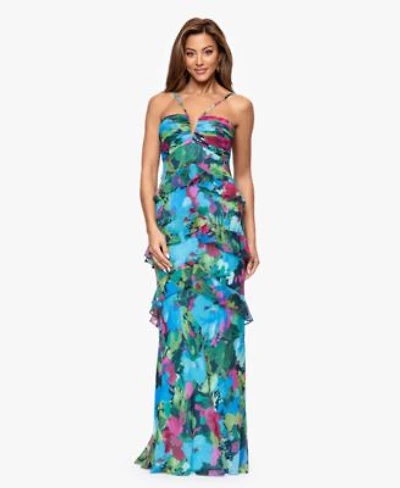 Xscape Womens V Neck Tiered Gown