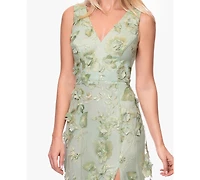 Xscape Women's V-Neck 3D Embroidered Gown