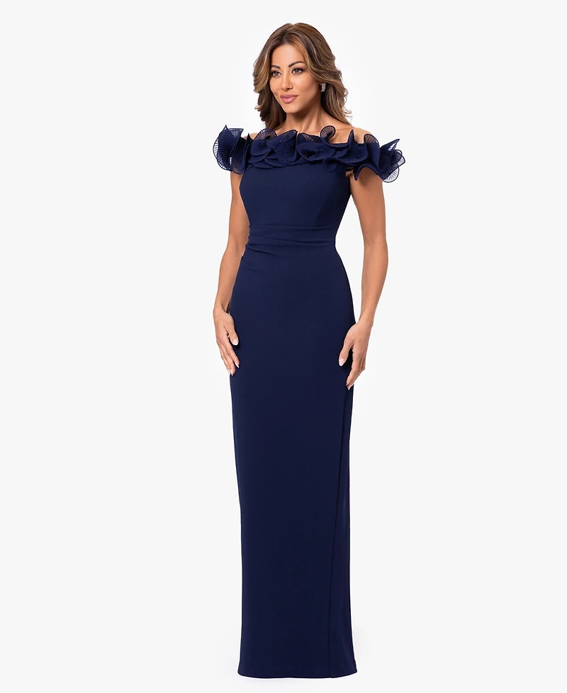 Xscape Women's Off-The-Shoulder Wire Scuba Gown