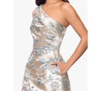 Xscape Women's One Shoulder Sleeveless Brocade Gown