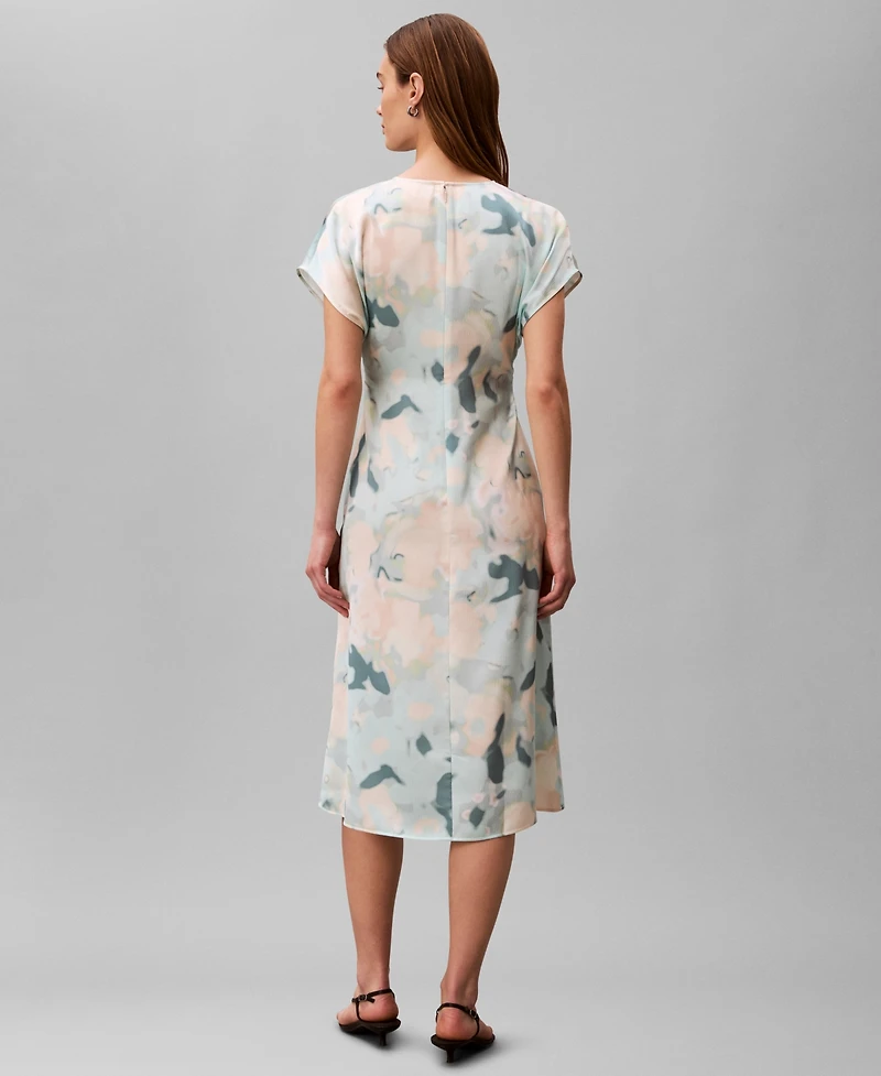 Calvin Klein Women's Satin Print V-Neck Midi Dress