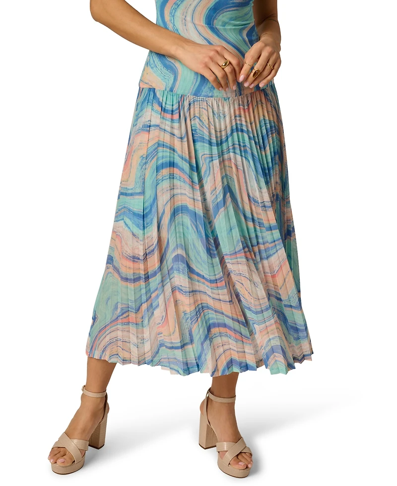 Adrianna Women's Pleated Skirt Printed Midi Dress