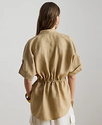 Lauren Ralph Petite Linen Drawcord-Waist Collared Tunic Top