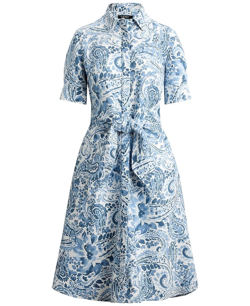 Lauren Ralph Petite Paisley-Print Tie-Front Collared Shirt Dress