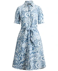 Lauren Ralph Petite Paisley-Print Tie-Front Collared Shirt Dress