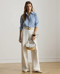 Lauren Ralph Petite Striped Broadcloth Collared Shirt