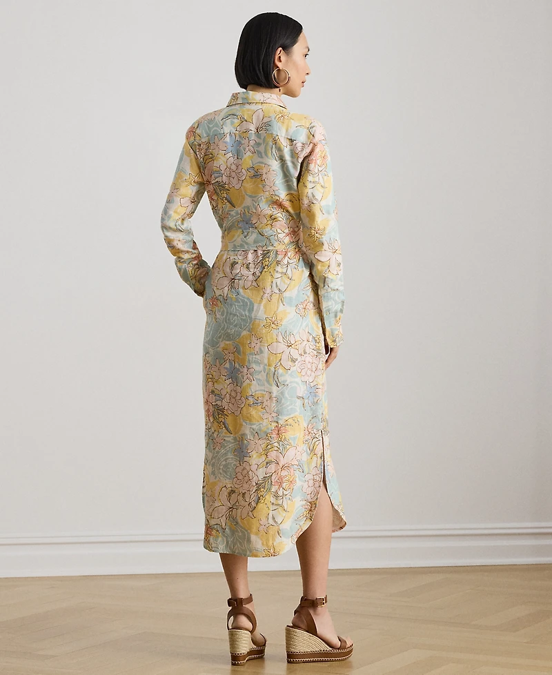 Lauren Ralph Petite Floral-Print Belted Collared Shirt Dress