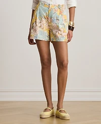 Lauren Ralph Petite Floral-Print Pleated Pull-On Shorts