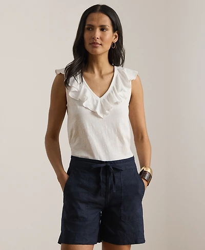 Lauren Ralph Lauren Petite Ruffle-Trim V-Neck Sleeveless Top